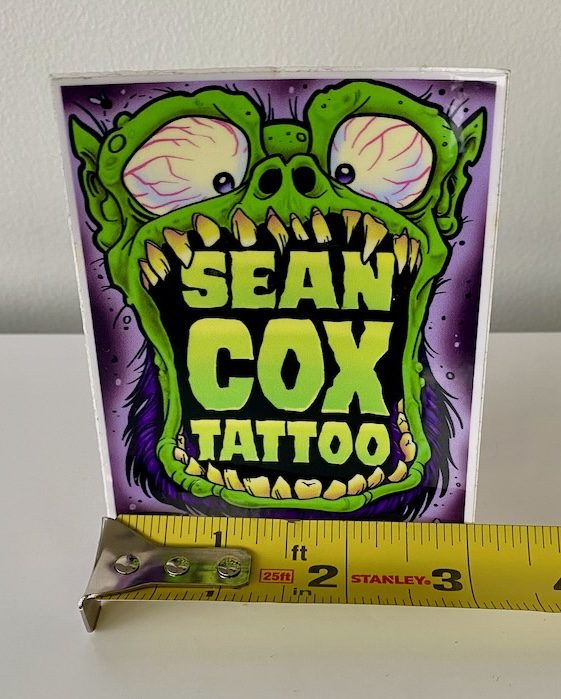 green-monster-size-sticker-tattoo-vancouver Green monster logo sticker with tape measure