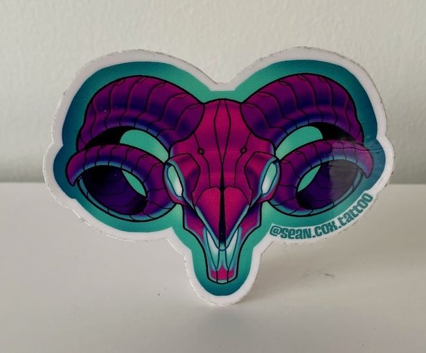 ram-skull-sticker-tattoo-vancouver Purple ram skull sticker front view