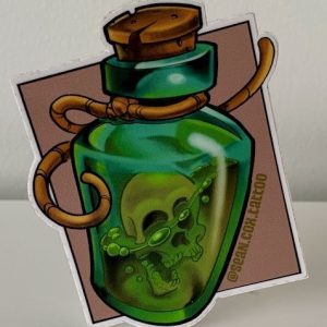 Skull-in-a-bottle sticker front view