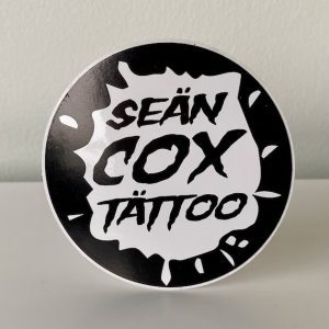 Black and white splat logo sticker front view