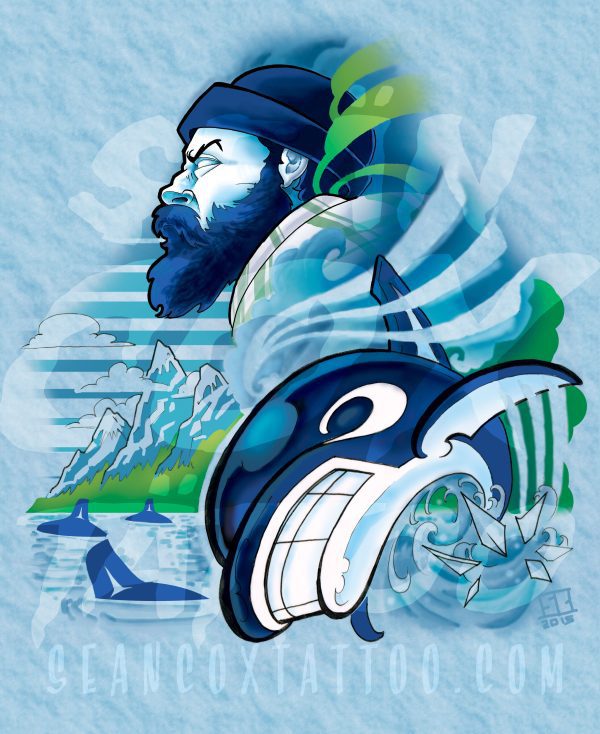 Johnny Canuck and Orca Glicee Print, Vancouver Canucks Art