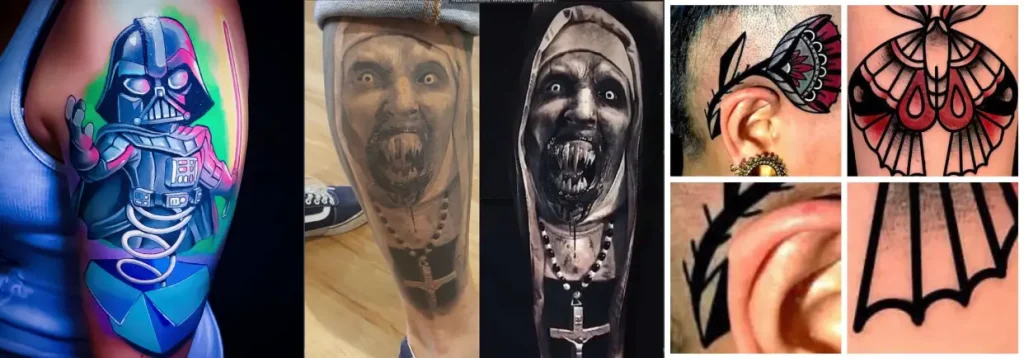 Edited tattoos showing smoothing, altered values, fake lines