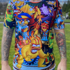 Front of Simpsons x Street Fighter all-over print tee
