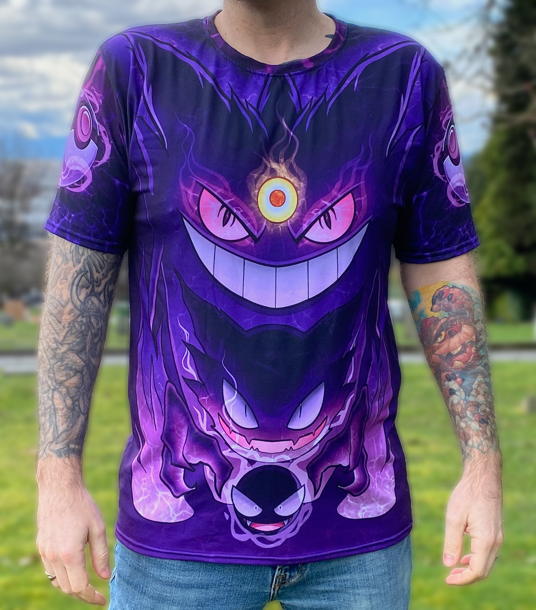 poison-pokemon-all-over-print-t-shirt-sean-cox-tattoo-new-westminster - 4 Front view of ghost-type Pokémon evolution shirt