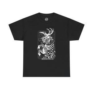 Deer Zebra Hybrid Art Tee — Black Graphic Animal Illustration Shirt