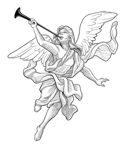 Heralding Angel Tattoo Flash – Vancouver Linework