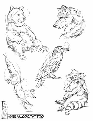 Pacific Northwest Animal Sketch Tattoo Flash Vancouver