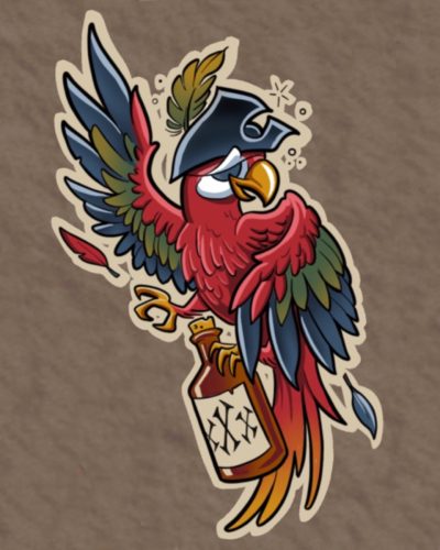 Pirate Parrot Rum Bottle Tattoo Flash Vancouver BC