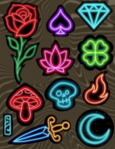 Neon Glow Tattoo Flash Sheet New Westminster BC