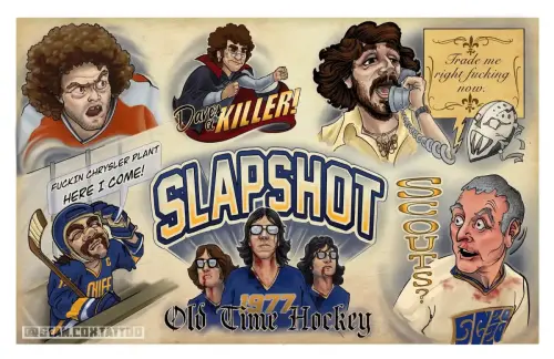 Slapshot flash sheet with hockey legends and quotes