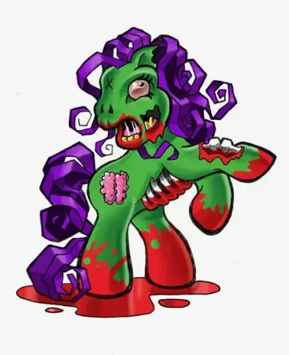 Zombie My Little Pony tattoo with gore and glitter