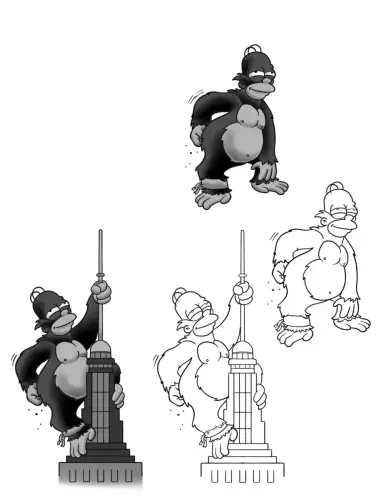 Vancouver tattoo flash of Homer Kong climbing the tower