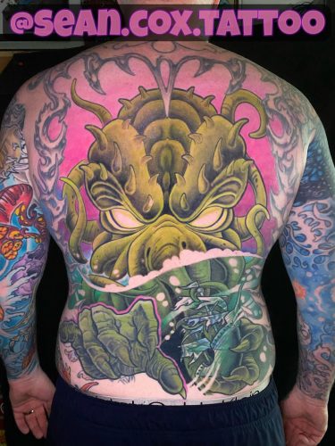 Cthulhu Backpiece Tattoo, Bold Colour, Sean Cox, New West