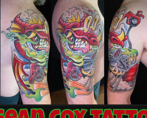 Hot Rod Dragon Tattoo, Colour Cartoon, Sean Cox, Vancouver