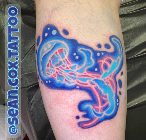 Neon Jellyfish Tattoo, Bright Colours, New Westminster