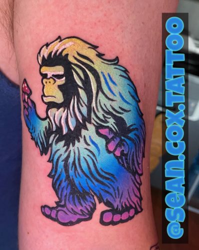 Psychedelic Sasquatch Tattoo, Bright Colour, Sean Cox Surrey