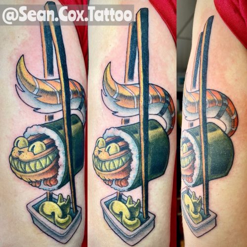 Color Sushi Cat Tattoo, New School, Sean Cox, Coquitlam