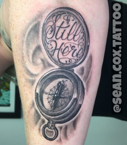 Still-Here Compass Tattoo, Black & Grey, New Westminster