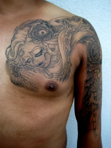 Crying Girl Chest & Shoulder Tattoo – New Westminster