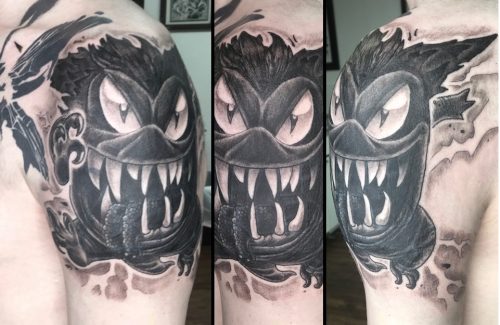 Cartoon Gengar Coverup Tattoo, Sean Cox, New Westminster