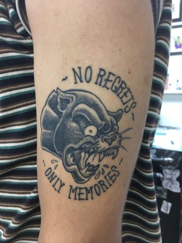“No Regrets” Panther Tattoo, Black & Grey, Vancouver