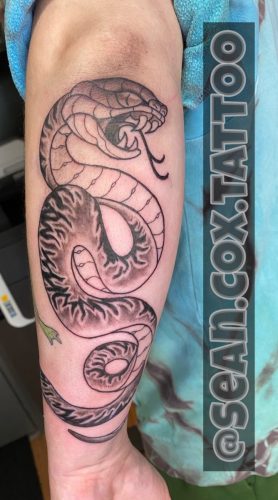 Black & Grey Snake Tattoo, Illustrative Style, Vancouver