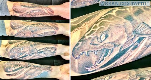 Zombie Salmon Arm Tattoo, Black & Grey, Sean Cox, New West