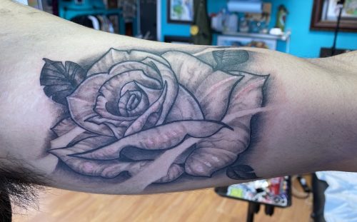 Black & Grey Rose Tattoo, Sean Cox, New Westminster