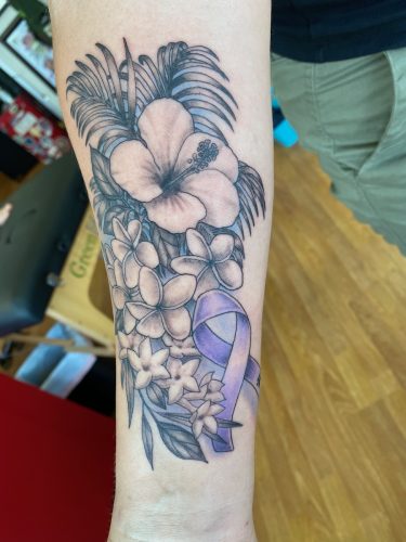 Plumeria & Hibiscus Forearm Tattoo, Sean Cox, Burnaby