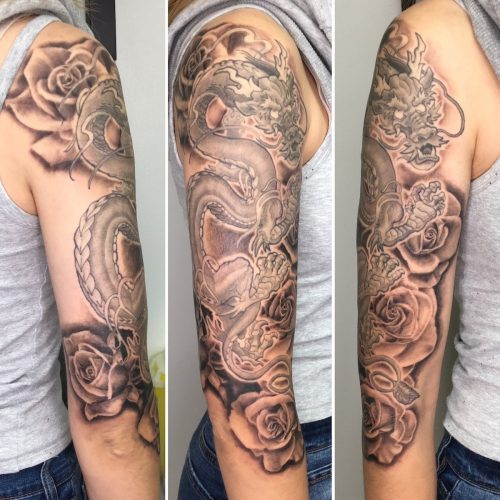 Black and grey rose tattoo background add on, Surrey