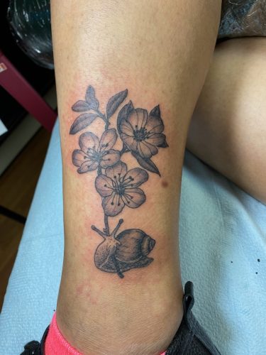 Snail & Flowers Tattoo, Sean Cox, New Westminster