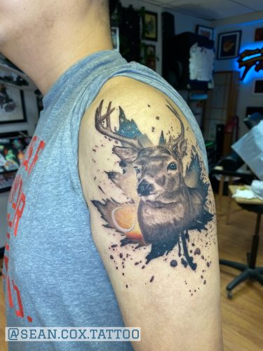 Realism Deer Tattoo with Sunset Scene – Vancouver
