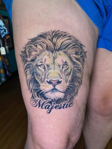 Majestic Lion Thigh Tattoo, Realism, Vancouver