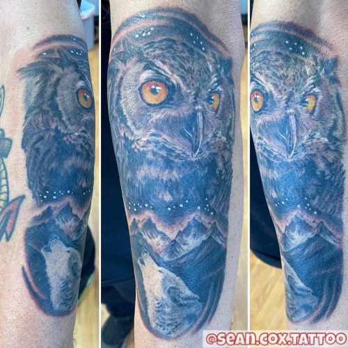 Owl & Wolf – Vancouver Nature Realism Tattoo