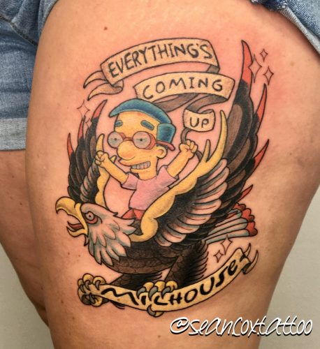 Simpsons Tattoo, Color Cartoon: Milhouse, Sean Cox, Vancouver