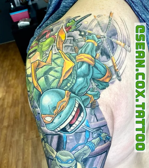 Ninja Turtle Michelangelo Tattoo, Cartoon Style, Sean Cox, Vancouver