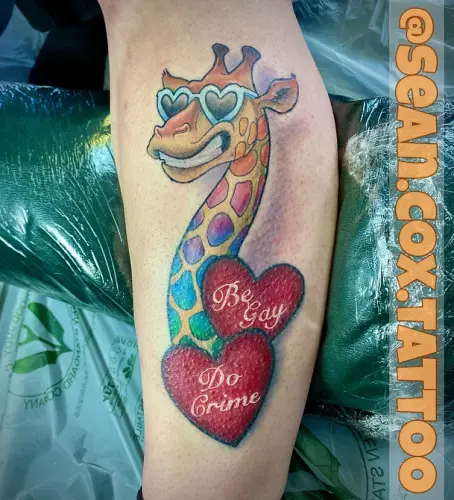Pride Giraffe Memorial Tattoo, Color Cartoon, Sean Cox, Burnaby