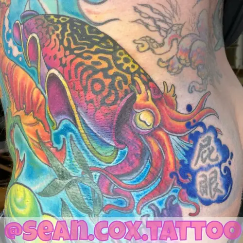 Rainbow Color Cuttlefish Coverup Tattoo, Sean Cox, Port Coquitlam