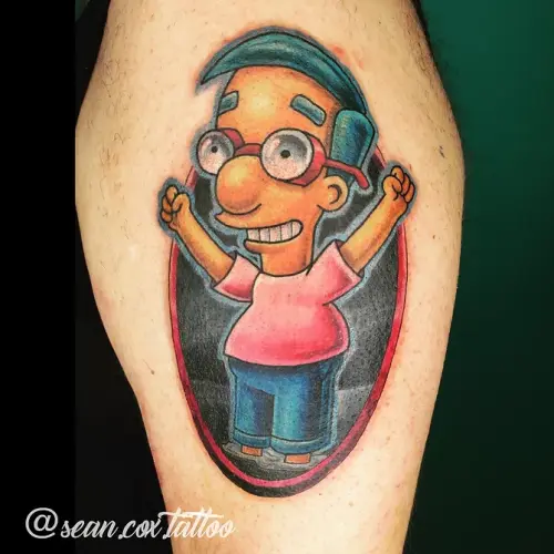Color Simpsons Tattoo, Milhouse, Sean Cox Tattoo, New West