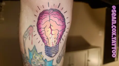 Color Brain Lightbulb Tattoo, Sean Cox, Port Coquitlam