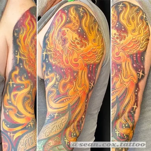 Color Phoenix Arm Tattoo, Illustrative, Sean Cox, Surrey