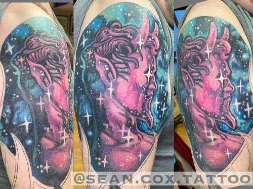 Illustrative Colour Space Satyr Tattoo By Sean Cox, Surrey